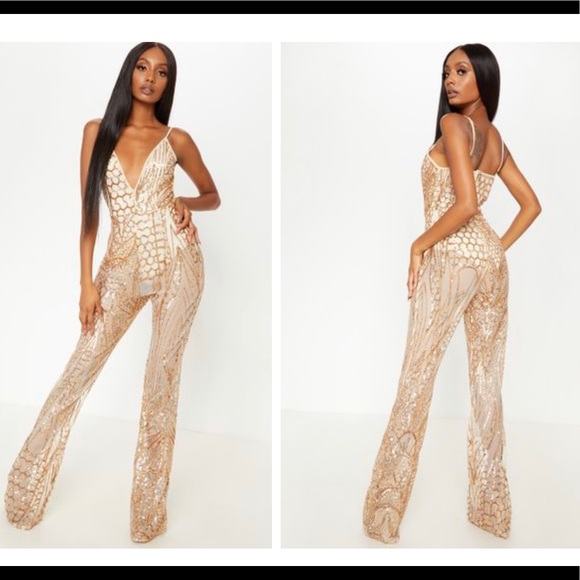 gold flare jumpsuit